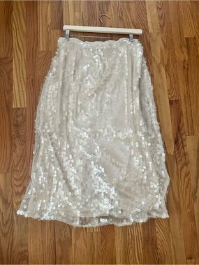 NWT Old Navy Cream Shimmery Sequin Midi Skirt Size L